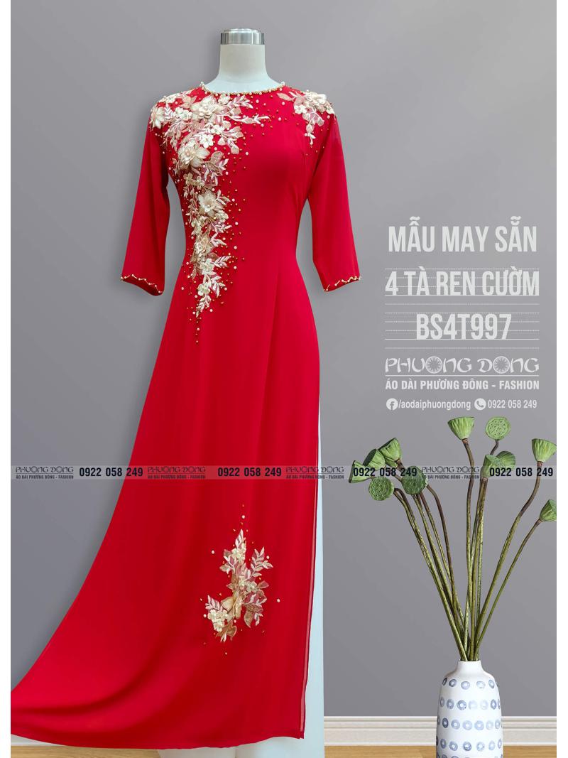 Áo Dài Bà Sui 2 Lớp 4 Tà Kết Cườm Pha Lê BS4T997